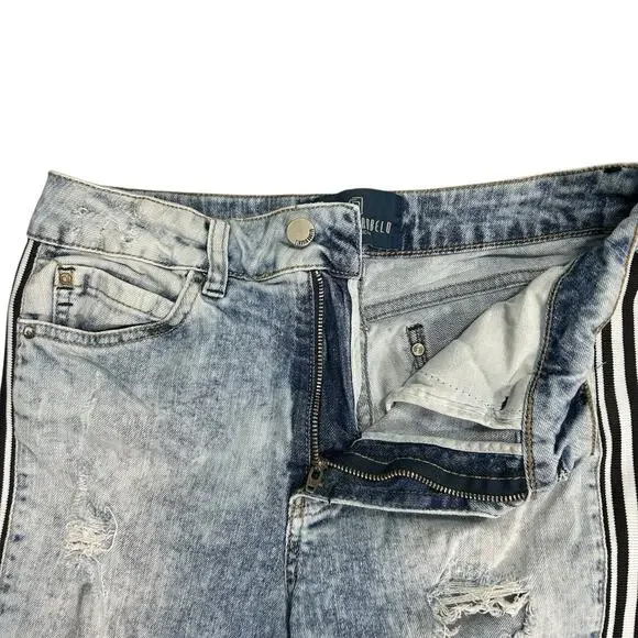 Claudia Rabelo Jeans Womens 28 Acid Distressed Straight Leg Denim Side Stripes - Picture 4 of 15